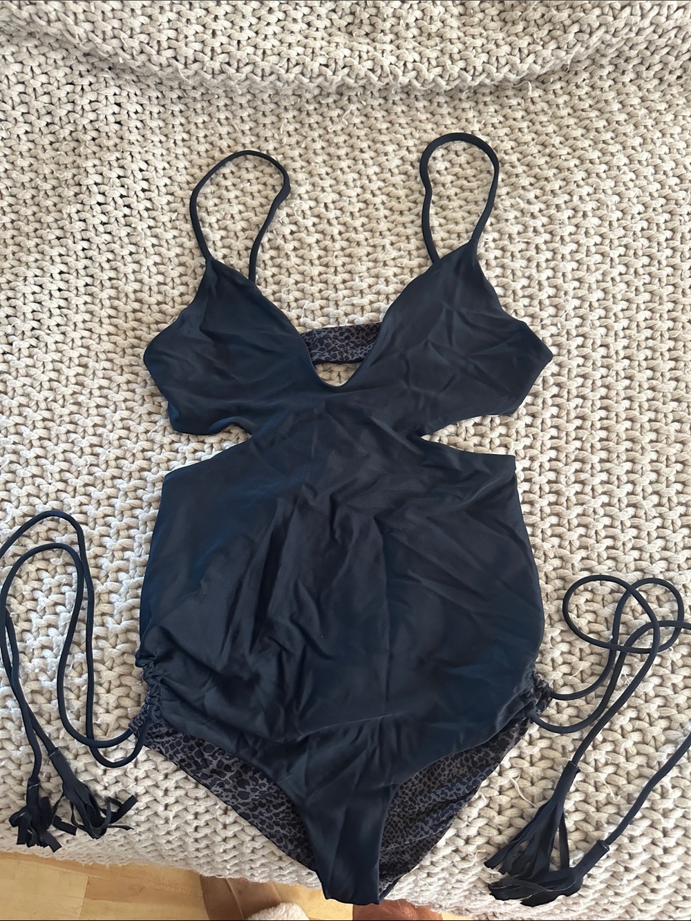 acacia swimwear Black Cutout One-Piece with Leopard Lining